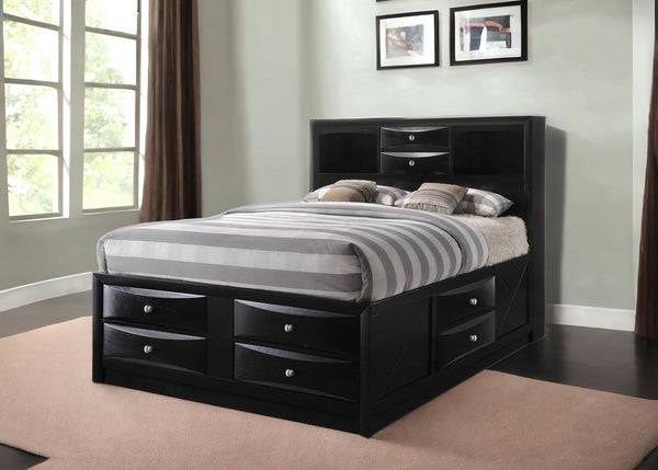 Homeroots Black Wood Queen With Ten Drawers Bed Frame  Wood 376955