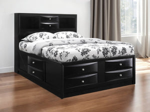 HomeRoots Black Wood Queen Bed Frame With Ten Drawers & Bookcase Headboard for Stylish Bedroom Storage 376955