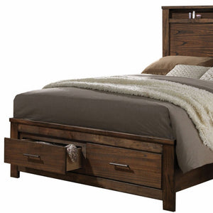 Homeroots Brown And Black Upholstered Bed  Wood 376956
