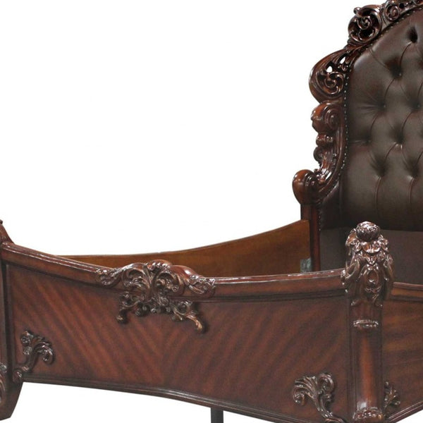 Homeroots Dark Brown And Cherry Blossom Pink Tufted Upholstered Faux Leather No Bed  Wood 376957