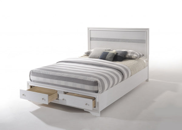 Homeroots White And Gray Wood Queen With Two Drawers Bed Frame  Cotton 376959