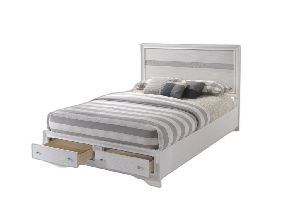 Homeroots White And Gray Wood Queen With Two Drawers Bed Frame  Cotton 376959