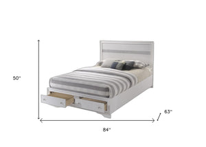 HomeRoots White Queen Bed Frame with Gray Wood Finish and 2 Storage Drawers – Modern, Durable Design for Your Bedroom 376959