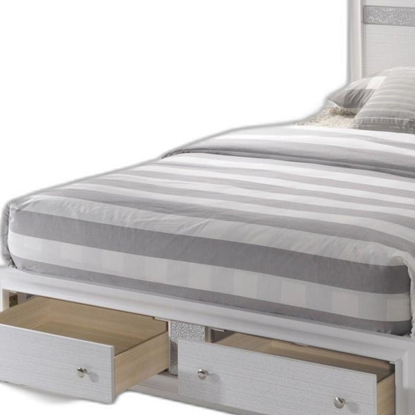 Homeroots White And Gray Wood Queen With Two Drawers Bed Frame  Cotton 376959