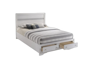 HomeRoots White Queen Bed Frame with Gray Wood Finish and 2 Storage Drawers – Modern, Durable Design for Your Bedroom 376959