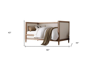 Homeroots Oak And Linen Nail Head Trim Twin Daybed  Wood 376961