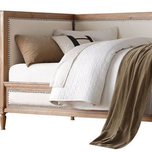 Homeroots Oak And Linen Nail Head Trim Twin Daybed  Wood 376961