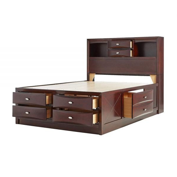 Homeroots Espresso Multi-drawer Wood Platform Full Bed With Pull Out Tray  Wood 376963