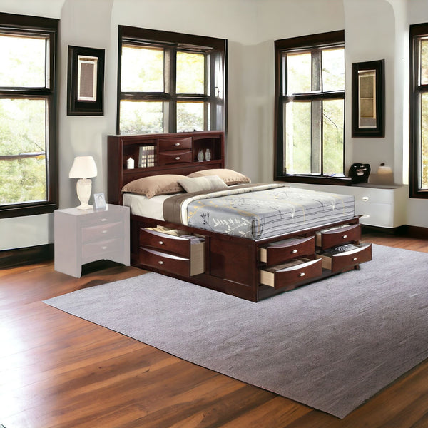 Homeroots Espresso Multi-drawer Wood Platform Full Bed With Pull Out Tray  Wood 376963