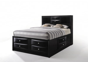 Homeroots Black Wood Full With Ten Drawers Bed Frame  Manufactured Wood 376964