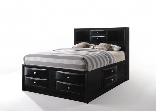 Homeroots Black Wood Full With Ten Drawers Bed Frame  Manufactured Wood 376964