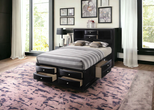 Homeroots Black Wood Full With Ten Drawers Bed Frame  Manufactured Wood 376964