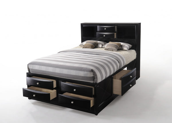 Homeroots Black Wood Full With Ten Drawers Bed Frame  Manufactured Wood 376964