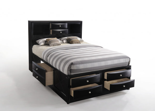 Homeroots Black Wood Full With Ten Drawers Bed Frame  Manufactured Wood 376964