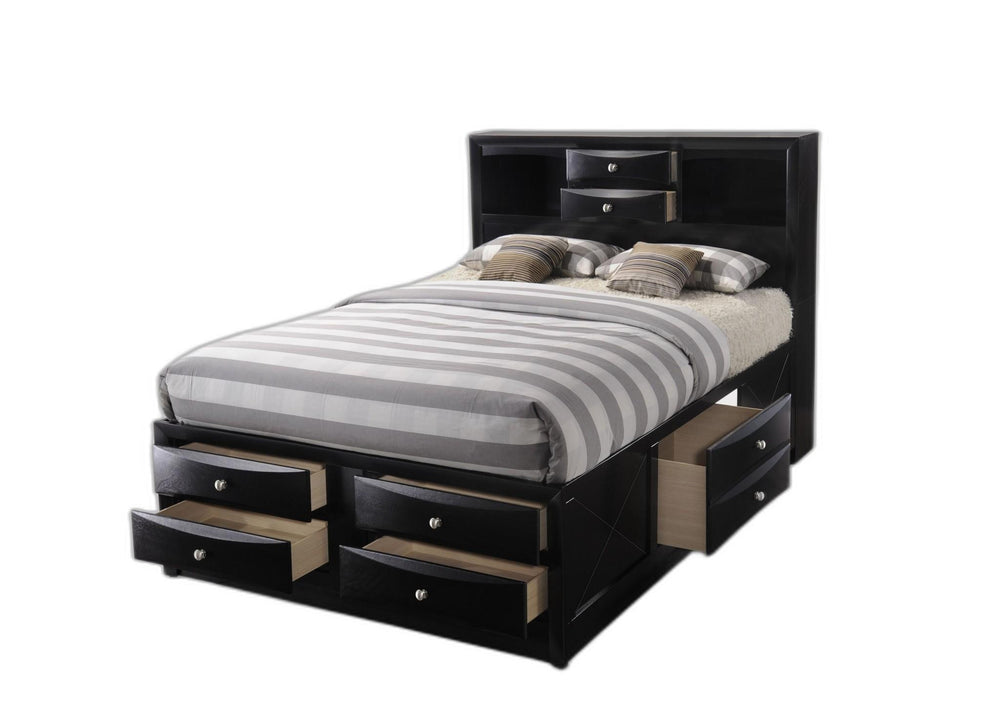 Homeroots Black Wood Full With Ten Drawers Bed Frame  Manufactured Wood 376964