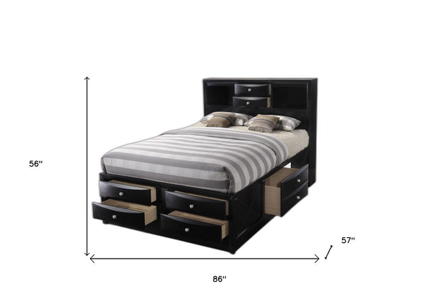 Homeroots Black Wood Full With Ten Drawers Bed Frame  Manufactured Wood 376964