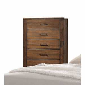 Homeroots 48" Oak Finish 5 Drawer Chest Dresser With Brass Metal Hardware  Solid Wood 376967