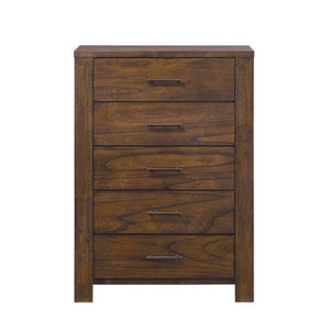 Homeroots 48" Oak Finish 5 Drawer Chest Dresser With Brass Metal Hardware  Solid Wood 376967