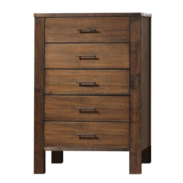 Homeroots 48" Oak Finish 5 Drawer Chest Dresser With Brass Metal Hardware  Solid Wood 376967