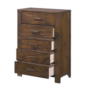 Homeroots 48" Oak Finish 5 Drawer Chest Dresser With Brass Metal Hardware  Solid Wood 376967