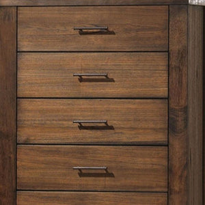 Homeroots 48" Oak Finish 5 Drawer Chest Dresser With Brass Metal Hardware  Solid Wood 376967