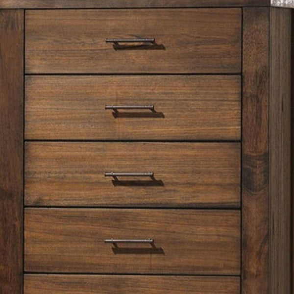 Homeroots 48" Oak Finish 5 Drawer Chest Dresser With Brass Metal Hardware  Solid Wood 376967