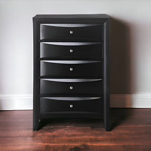 Homeroots 32" Black Solid Wood Five Drawer Standard Chest  Solid Wood 376971
