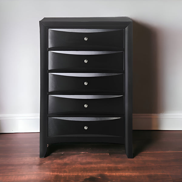 Homeroots 32" Black Solid Wood Five Drawer Standard Chest  Solid Wood 376971