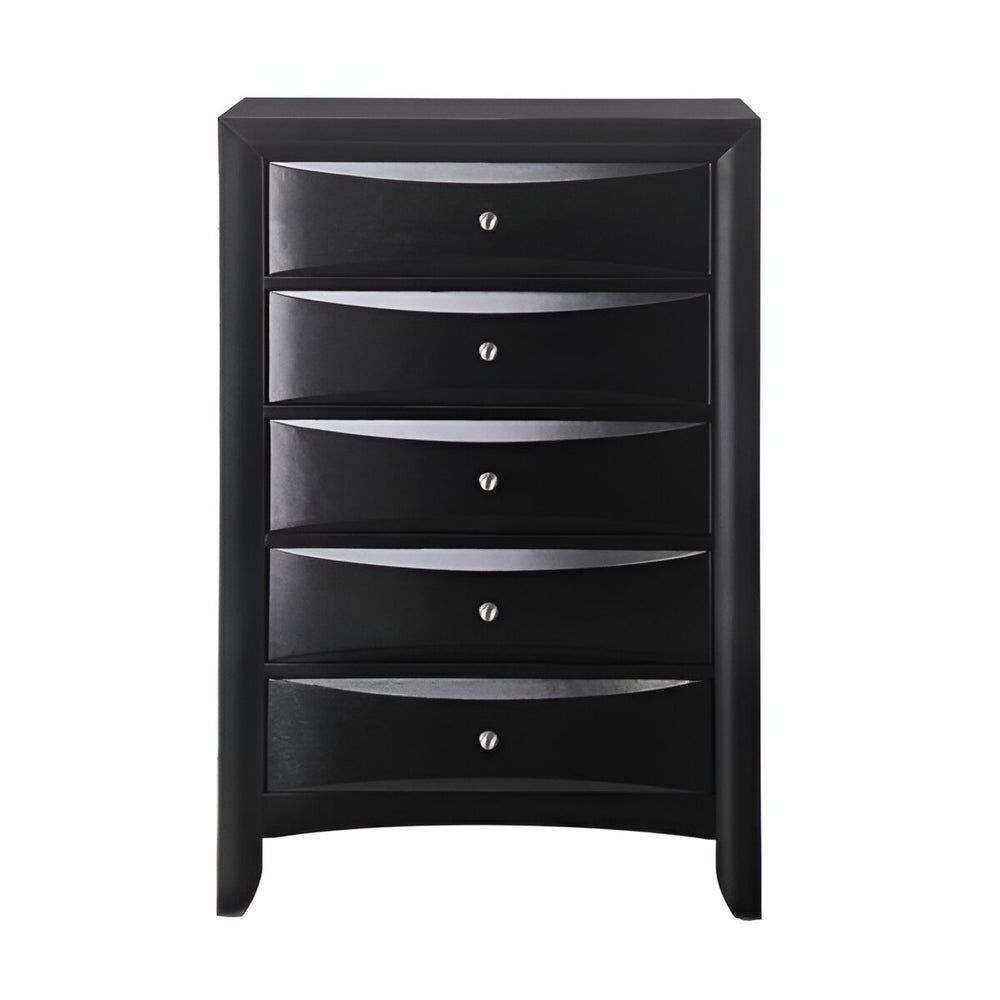 Homeroots 32" Black Solid Wood Five Drawer Standard Chest  Solid Wood 376971