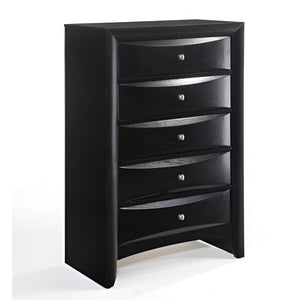 Homeroots 32" Black Solid Wood Five Drawer Standard Chest  Solid Wood 376971