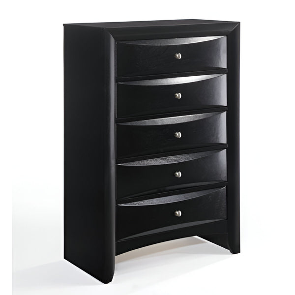 Homeroots 32" Black Solid Wood Five Drawer Standard Chest  Solid Wood 376971
