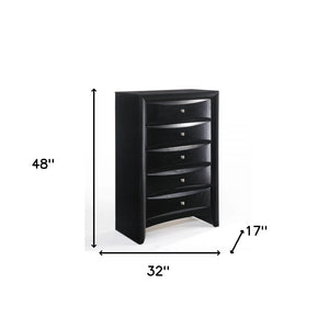 Homeroots 32" Black Solid Wood Five Drawer Standard Chest  Solid Wood 376971
