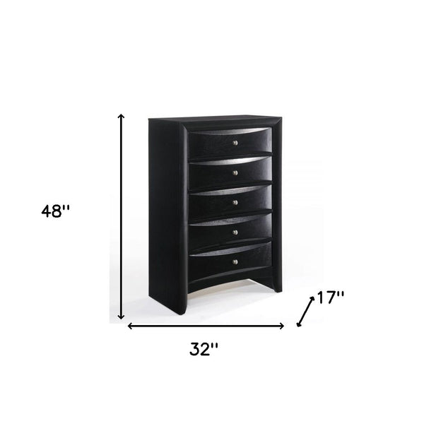 Homeroots 32" Black Solid Wood Five Drawer Standard Chest  Solid Wood 376971