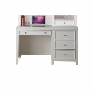HomeRoots White Wood Computer Desk with Ample Storage, Elegant Design & Keyboard Drawer for Home Office Use 376973
