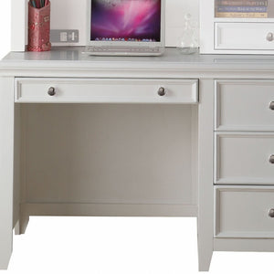 HomeRoots White Wood Computer Desk with Ample Storage, Elegant Design & Keyboard Drawer for Home Office Use 376973