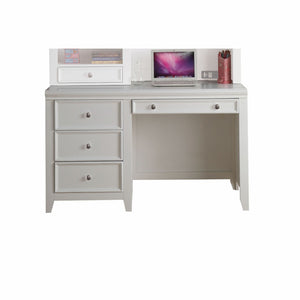 HomeRoots White Wood Computer Desk with Ample Storage, Elegant Design & Keyboard Drawer for Home Office Use 376973