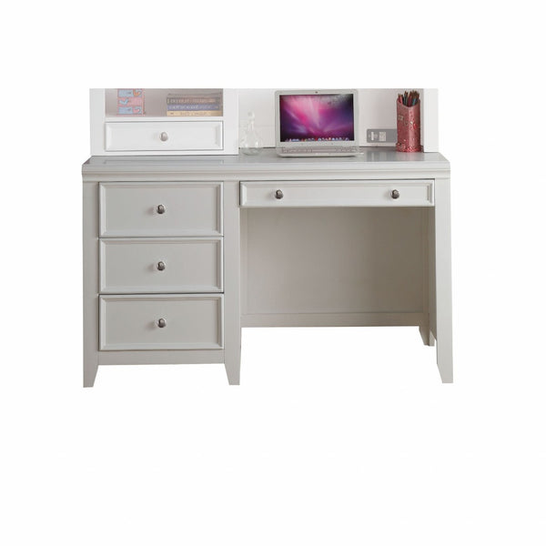 HomeRoots White Wood Computer Desk with Ample Storage, Elegant Design & Keyboard Drawer for Home Office Use 376973