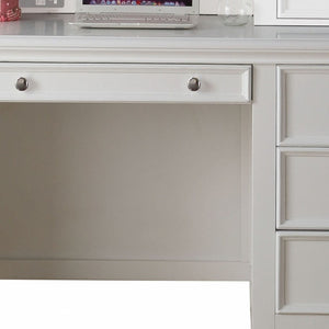 HomeRoots White Wood Computer Desk with Ample Storage, Elegant Design & Keyboard Drawer for Home Office Use 376973