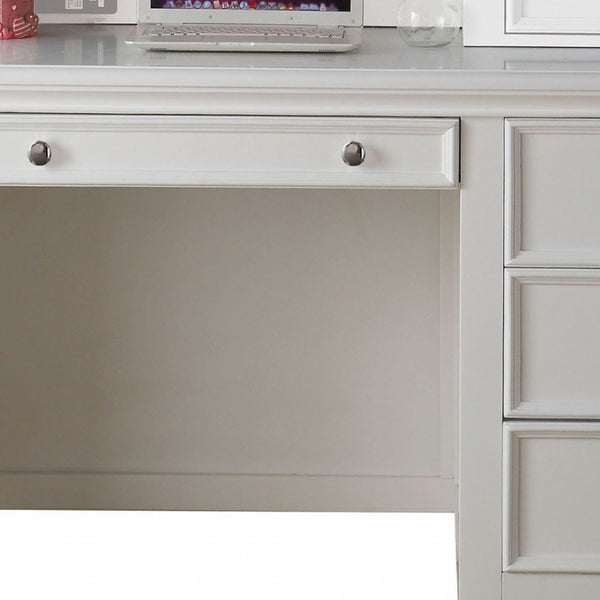 HomeRoots White Wood Computer Desk with Ample Storage, Elegant Design & Keyboard Drawer for Home Office Use 376973