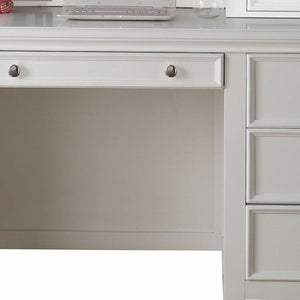 HomeRoots White Wood Computer Desk with Ample Storage, Elegant Design & Keyboard Drawer for Home Office Use 376973