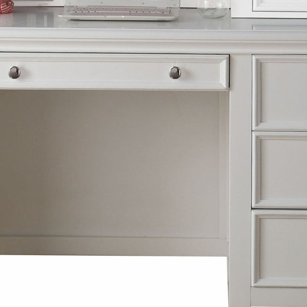HomeRoots White Wood Computer Desk with Ample Storage, Elegant Design & Keyboard Drawer for Home Office Use 376973
