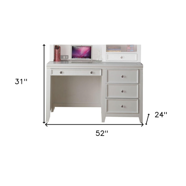 HomeRoots White Wood Computer Desk with Ample Storage, Elegant Design & Keyboard Drawer for Home Office Use 376973