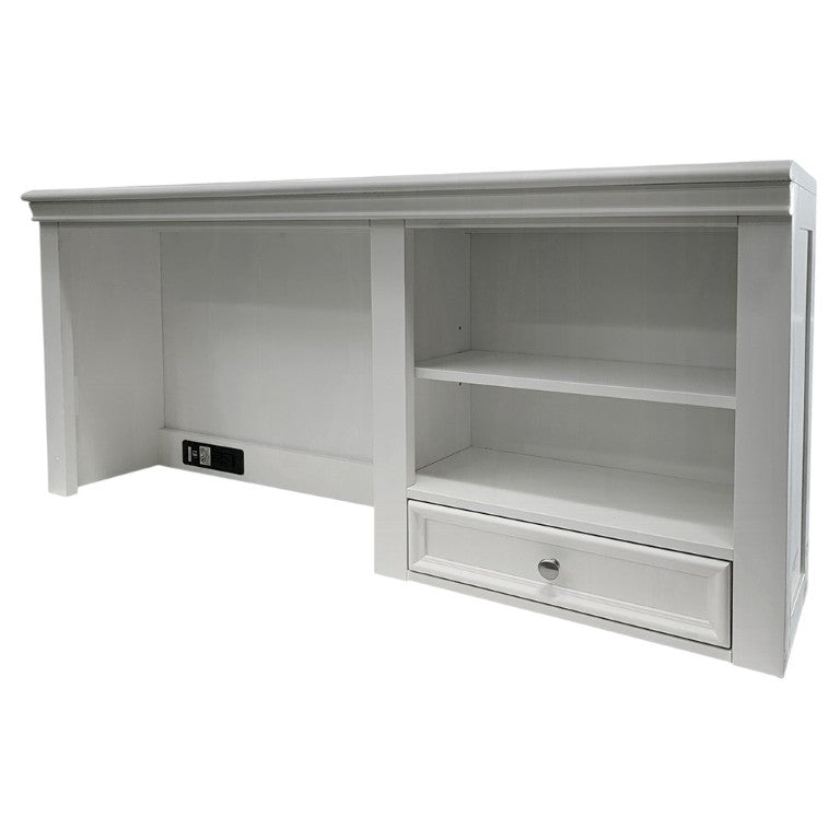 White Wood Computer Hutch with Built-in Storage Shelf and Organizer Drawer