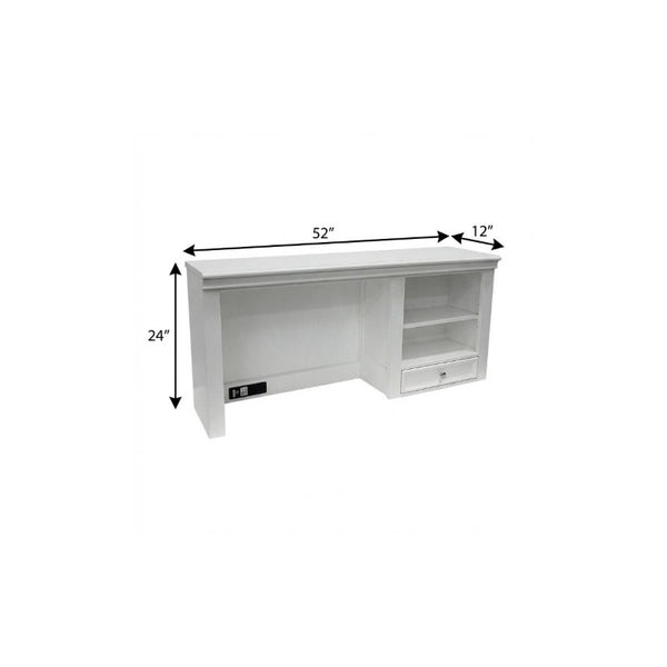 White Wood Computer Hutch with Built-in Storage Shelf and Organizer Drawer