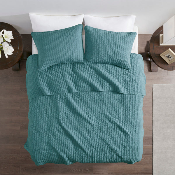 English Elm 3 Piece Keaton Reversible Quilt Set Teal King/Cal King - Brushed Microfiber, Antimicrobial, Cozy Farmhouse Look B035129044