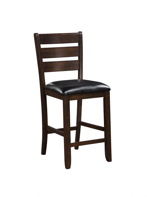 Homeroots Set Of Two 41" Black And Brown Faux Leather And Solid Wood Counter Height Bar Chairs   376979