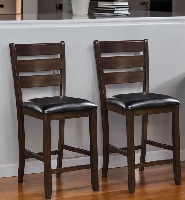 Homeroots Set Of Two 41" Black And Brown Faux Leather And Solid Wood Counter Height Bar Chairs   376979