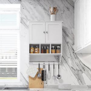 English Elm Bathroom Wall Cabinet with Towel Bar — Durable P2 MDF, Wall-Mount Storage for Toiletries & Medicine White W2386P192273
