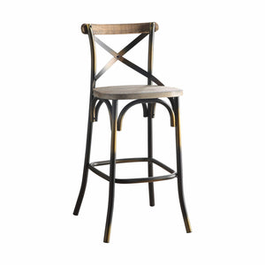 Homeroots 43" Oak And Black And Gold Solid Wood And Metal Bar Height Bar Chair   376982
