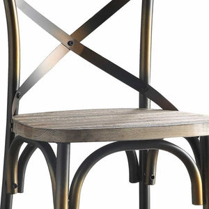 Homeroots 43" Oak And Black And Gold Solid Wood And Metal Bar Height Bar Chair   376982